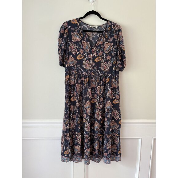 Baukjen Floral Empire Waist Midi Dress Navy Multicolor UK14 US10 - Picture 1 of 4